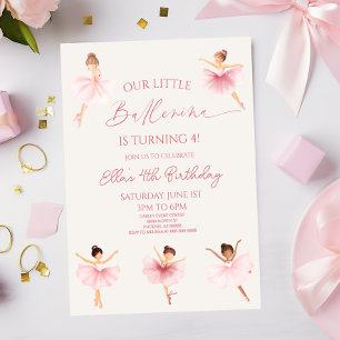 Invitation Pink Our Little Ballerina Ballet Anniversaire