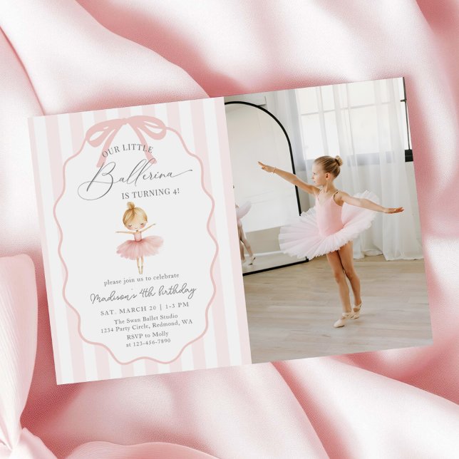 Invitation Pink Our Little Ballerina Ballet Birthday Photo (Créateur téléchargé)