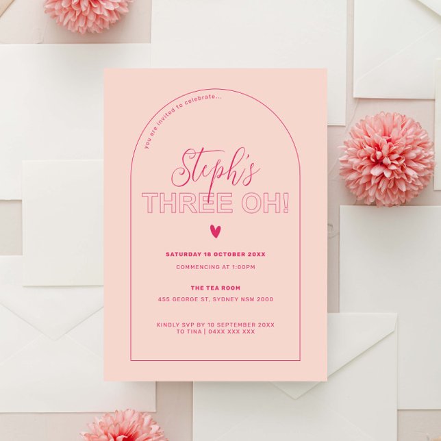 Invitation Pink Outline Bold Type 30th Birthday Party (Créateur téléchargé)