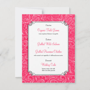 Invitation Pink Paisley Mariage Réception Dîner Menu