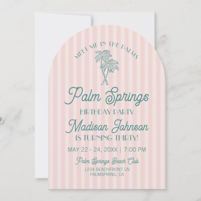 Invitation Pink Palm Springs Pastel Beach (Devant)