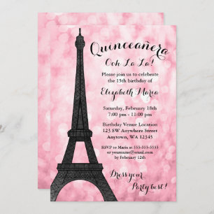 Invitation Pink Paris Bokeh Parties scintillant Lumières Quin