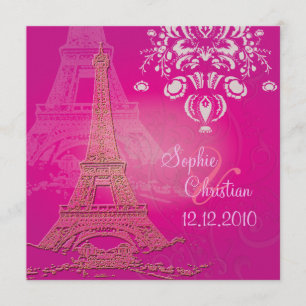 Invitation Pink Paris Eiffel + voeux de mariage