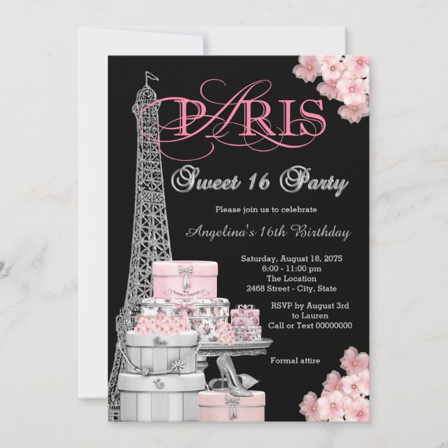 Invitation Pink Paris Sweet 16 Party (Devant)