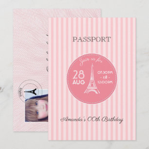 Invitation Pink Paris Thème Anniversaire Passeport Ajouter Ph
