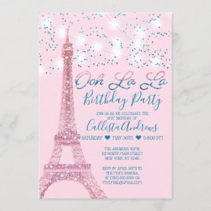 Invitation Pink Paris Tour Eiffel Parties scintillant illumin