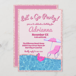 Invitation Pink Parties scintillant Beach Party