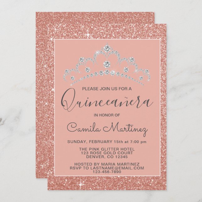 Invitation Pink - Parties scintillant or Rose et Sparkle Quin (Devant / Derrière)