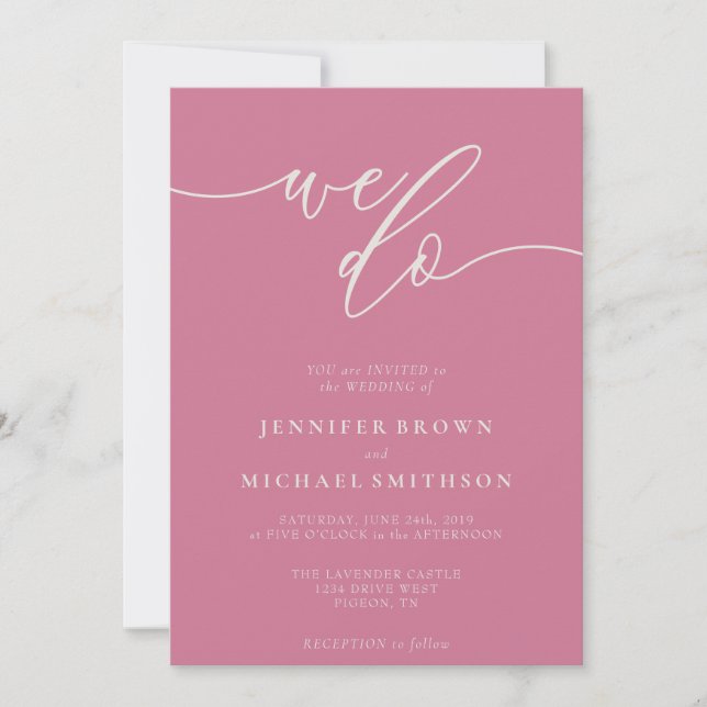 Invitation Pink Pastel Calligraphy Signature We Do Wedding (Devant)