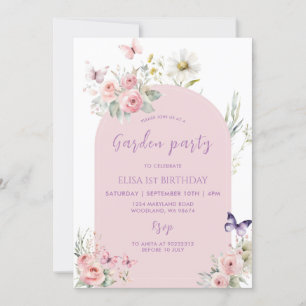 Invitation Pink Pastel Floral Butterfly Garden Party