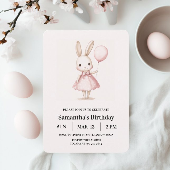 Invitation Pink Pastel Girl Bunny Anniversaire de enfant de P (Créateur téléchargé)