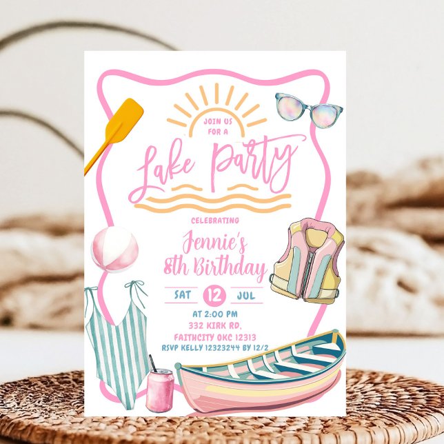 Invitation Pink pastel girl Lake party birthday (Créateur téléchargé)