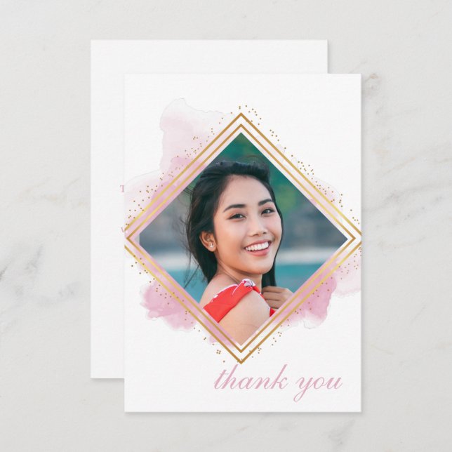 Invitation Pink Pastel & Gold Diamond Graduation Merci En (Devant / Derrière)