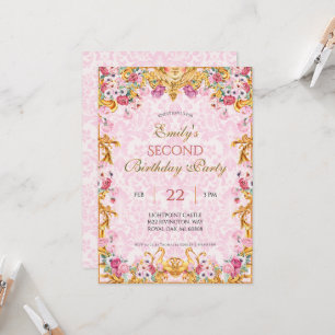 Invitation Pink Pastel Gold Second Rococo baroque Anniversair