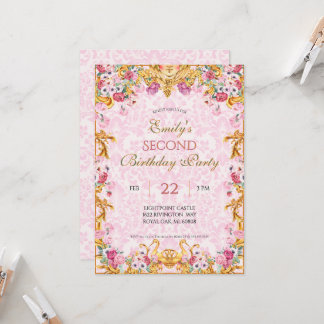 Invitation Pink Pastel Gold Second Rococo baroque Anniversair