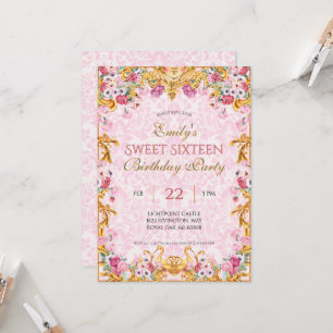 Invitation Pink Pastel Gold Sweet sixteen Rococo Anniversaire