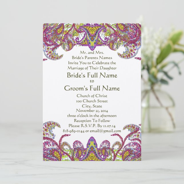 Invitation Pink Peacock Paisley (Debout devant)
