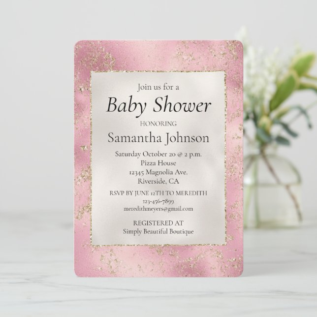 Invitation Pink Pearl Blanc Parties scintillant or Baby showe (Debout devant)