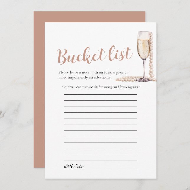 Invitation Pink Pearl et Prosecco Mariage Bucket List jeu (Devant / Derrière)