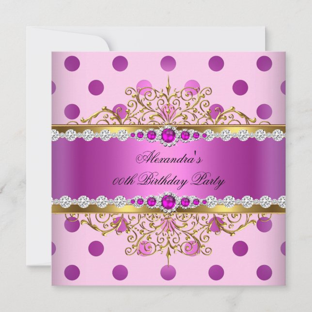 Invitation Pink Pearl Gold Plum Pois fête d'anniversaire (Devant)
