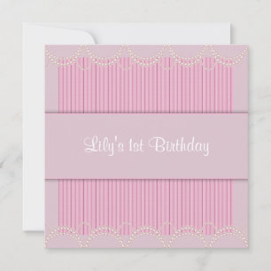 Invitation Pink Pearl Pinstripe Girls 1er anniversaire