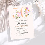 Invitation Pink pêche floral numéros or 50e anniversaire<br><div class="desc">Une invitation moderne,  élégante et glamour pour un 50ème anniversaire. Un arrière - plan de couleur pêche. Décoré avec des numéros de foral en faux or et rose. Le nom est écrit avec un script de style moderne écrit à la main. Personnalisez et ajoutez les détails de votre fête.</div>