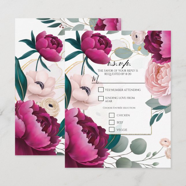 Invitation Pink Peony Eucalyptus Garden Floral Glam Wedding  (Devant / Derrière)