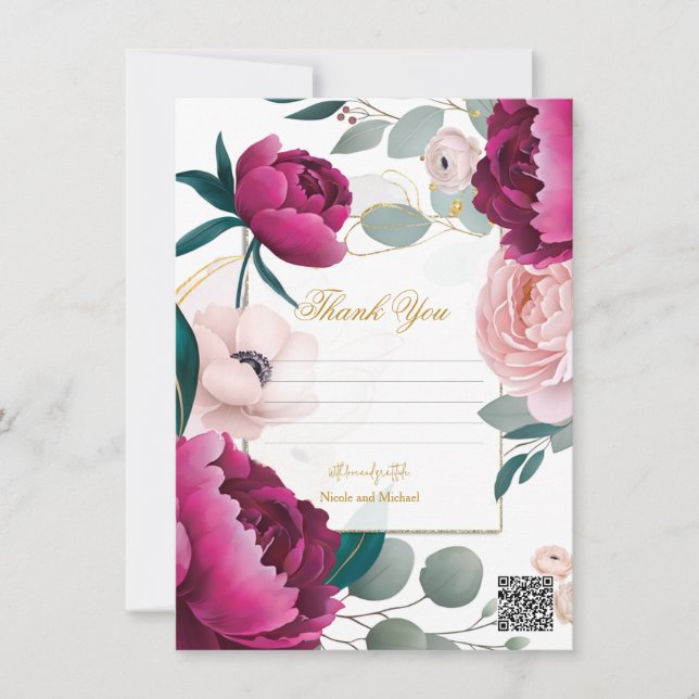 Invitation Pink Peony Eucalyptus Garden Floral Glam Wedding  (Devant)