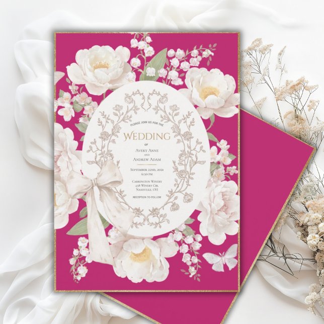 Invitation Pink Peony Floral Vintage Wedding (Créateur téléchargé)
