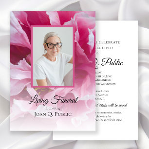 Invitation Pink Peony Flower Vivant Fête funéraire