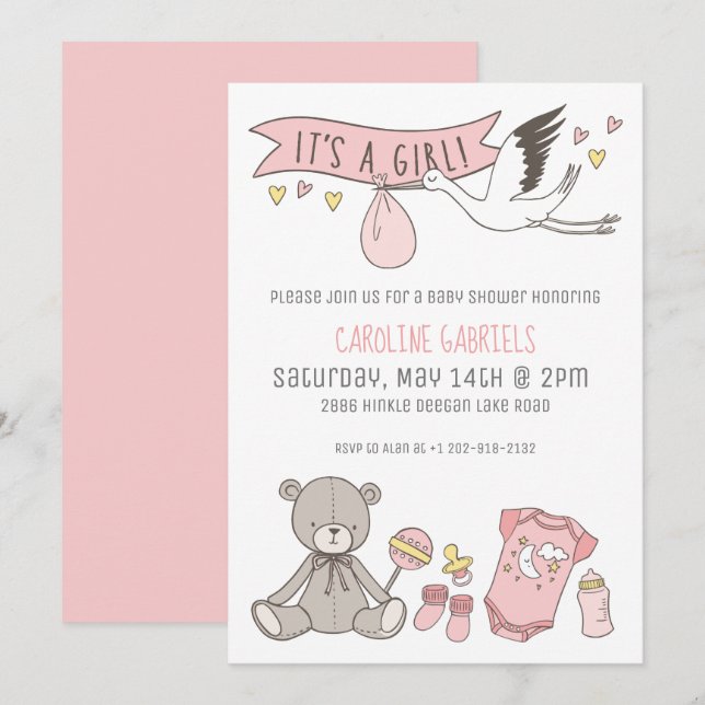 Invitation Pink personnalisable C'est un Baby shower fille (Devant / Derrière)
