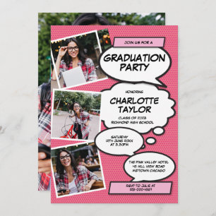 Invitation Pink Photo Collage Moderne Fun Graduation Party