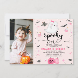 Invitation Pink Photo Ghost Éffrayant Un Halloween 1er Annive