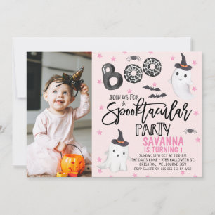 Invitation Pink Photo Ghost Spooktacular Halloween Anniversai