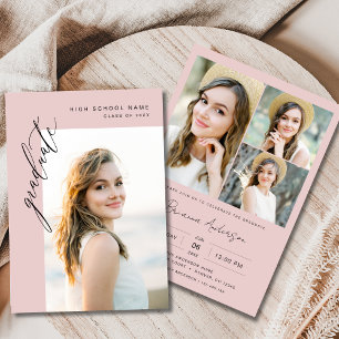 Invitation Pink Photo Graduation Party Modern Chic