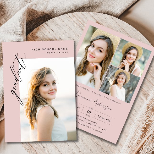 Invitation Pink Photo Graduation Party Modern Chic (Créateur téléchargé)