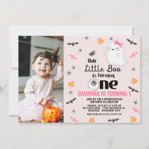 Invitation Pink Photo Our Little Boo Halloween 1er Anniversai