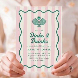 Invitation Pink Pickleball Dinks et Boissons Anniversaire