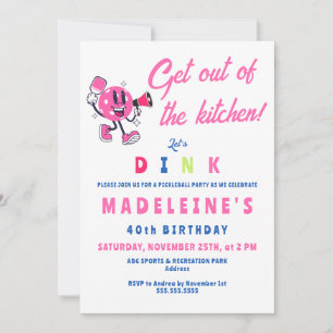 Invitation Pink Pickleball Party Cartoon Sports Anniversaire