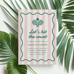 Invitation Pink Pickleball Retro Élégante fête d'anniversaire