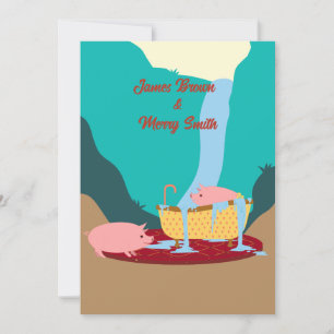 Invitation Pink Pigs Cascade Moquette Baignoire Mariage