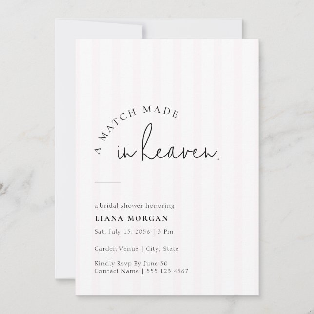 Invitation Pink Pinstripe Match Made in Heaven Bridal Shower (Devant)