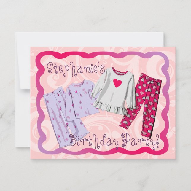 Invitation Pink PJ Personnalisé Anniversaire Sleepover Invita (Devant)