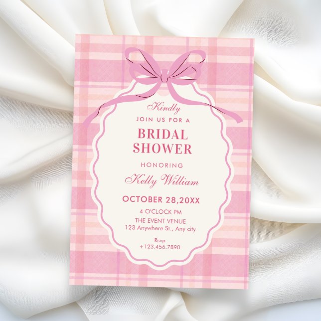 Invitation Pink plaid bow bridal shower (Créateur téléchargé)