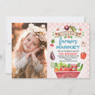 Invitation Pink Plaid Farmers Market Photo Anniversaire