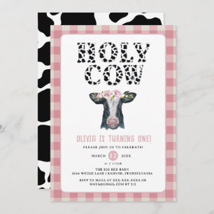 Invitation Pink Plaid Holy Cow Premier Anniversaire