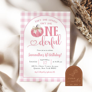 Invitation Pink Plaid Preppy Citrouille premier anniversaire