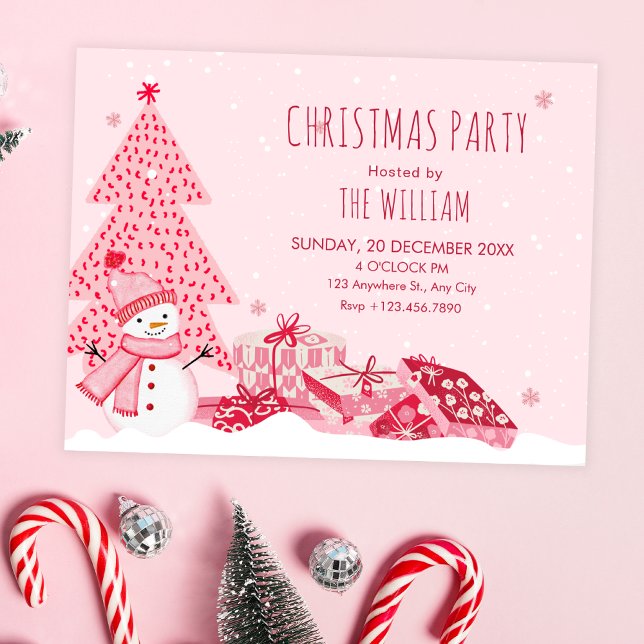 Invitation Pink playful winter christmas  (Créateur téléchargé)
