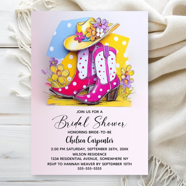 Invitation Pink Polka Dot Boots and Cowboy Hat Bridal Shower (Créateur téléchargé)