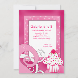 Invitation Pink, Polka Dot, Cupcake Anniversaire Fête Invitat